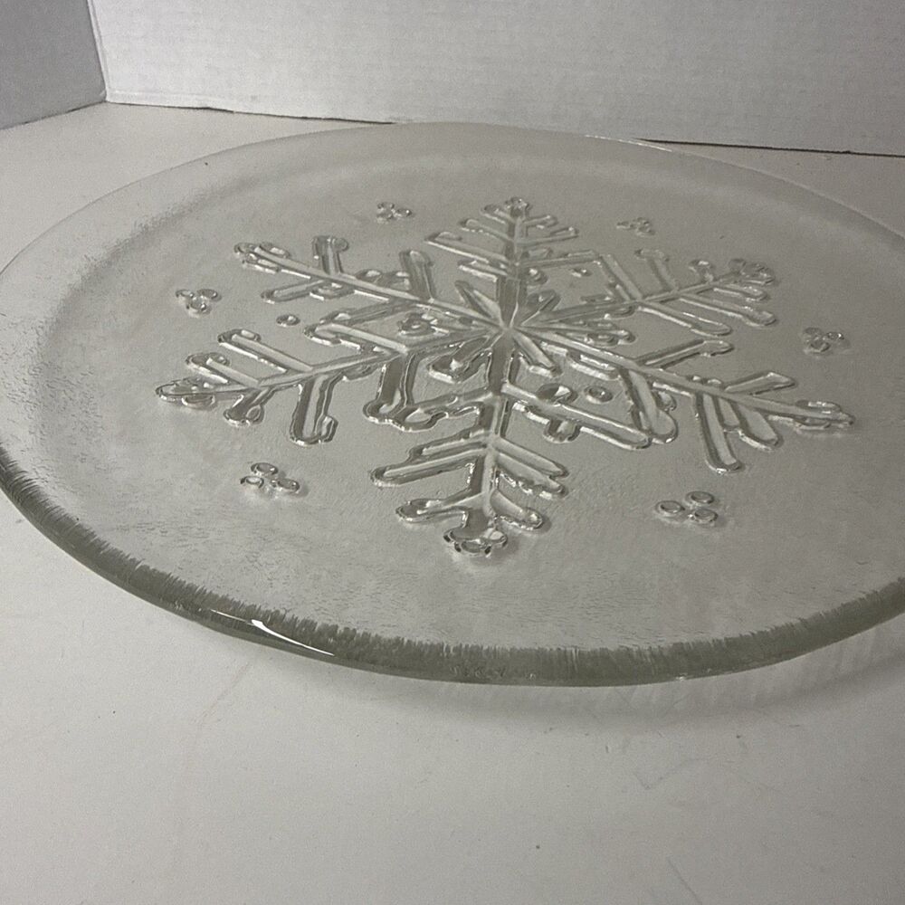 Holiday Snowflake Glass Platter Serving Tray 12.5” Winter - Picture 7 of 7
